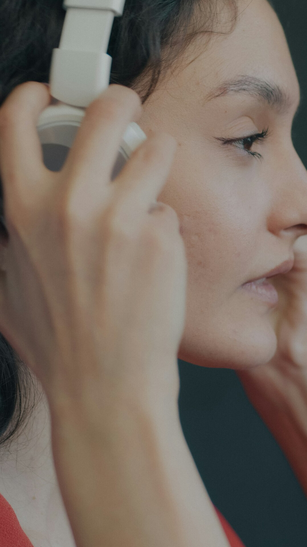 Woman wearing a headset during a video call